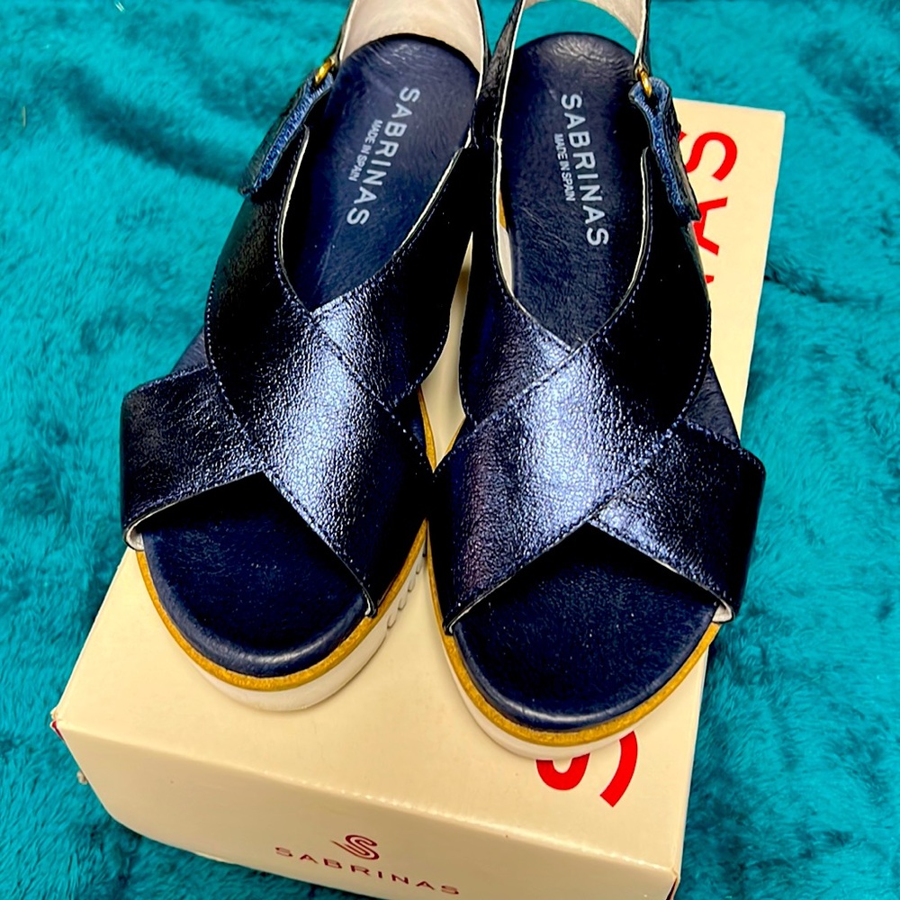 Sabrina’s Miami metal Azul sandal worn once